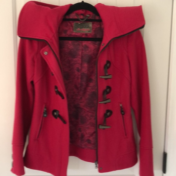 Guess size XS wool hot pink zippered toggle coat - Picture 10 of 12